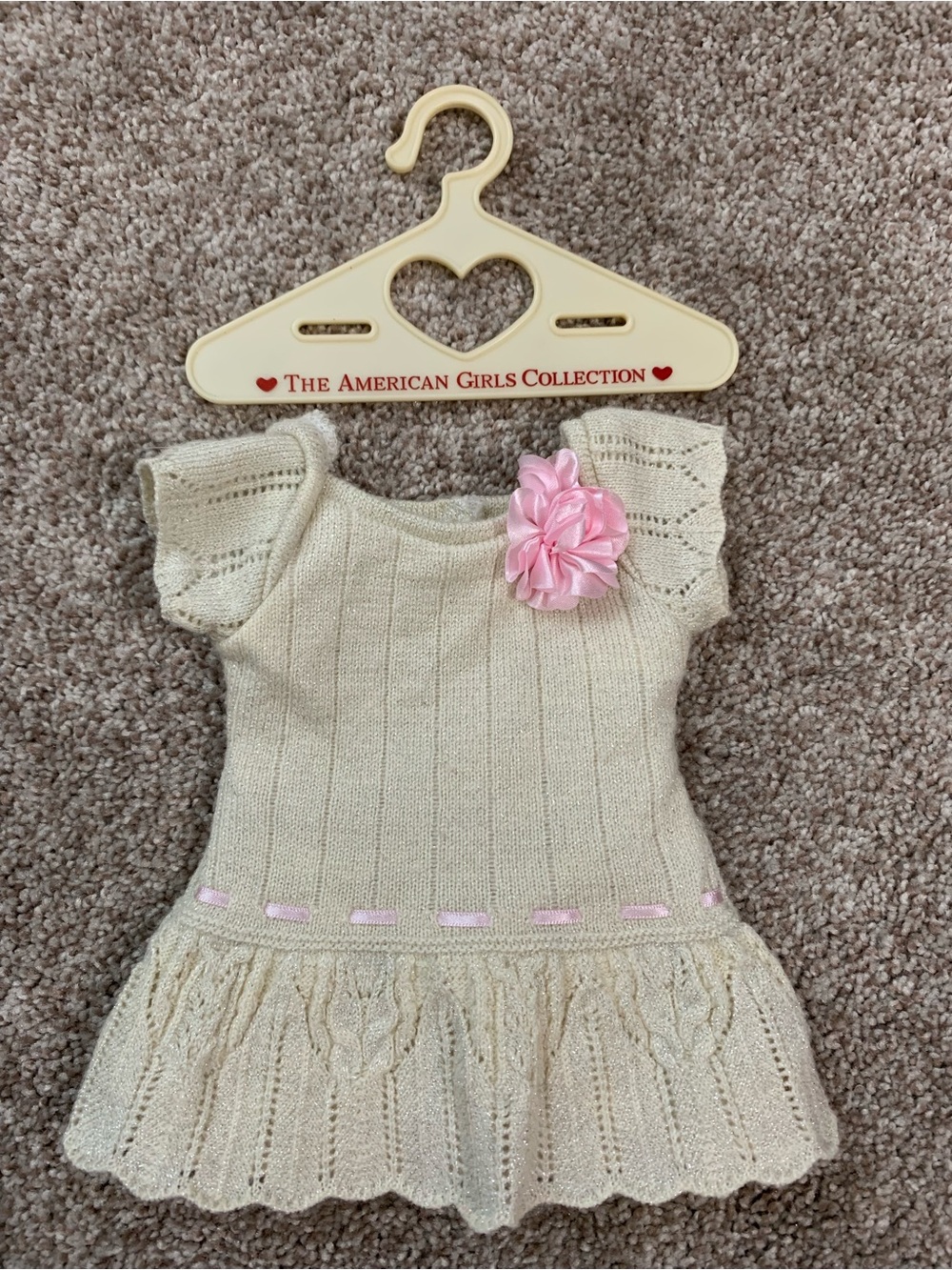American Girl Doll Party Dress Sparkle Knit Holiday Dress Pink Flower -Retired